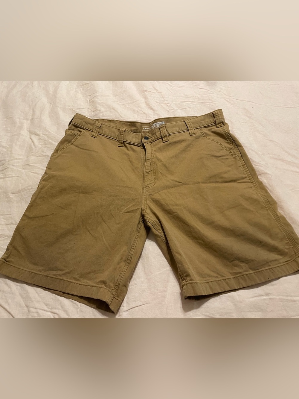 Carhartt Men's Tan Flat-Front Work Shorts heavyweight cotton zip fly size 44”